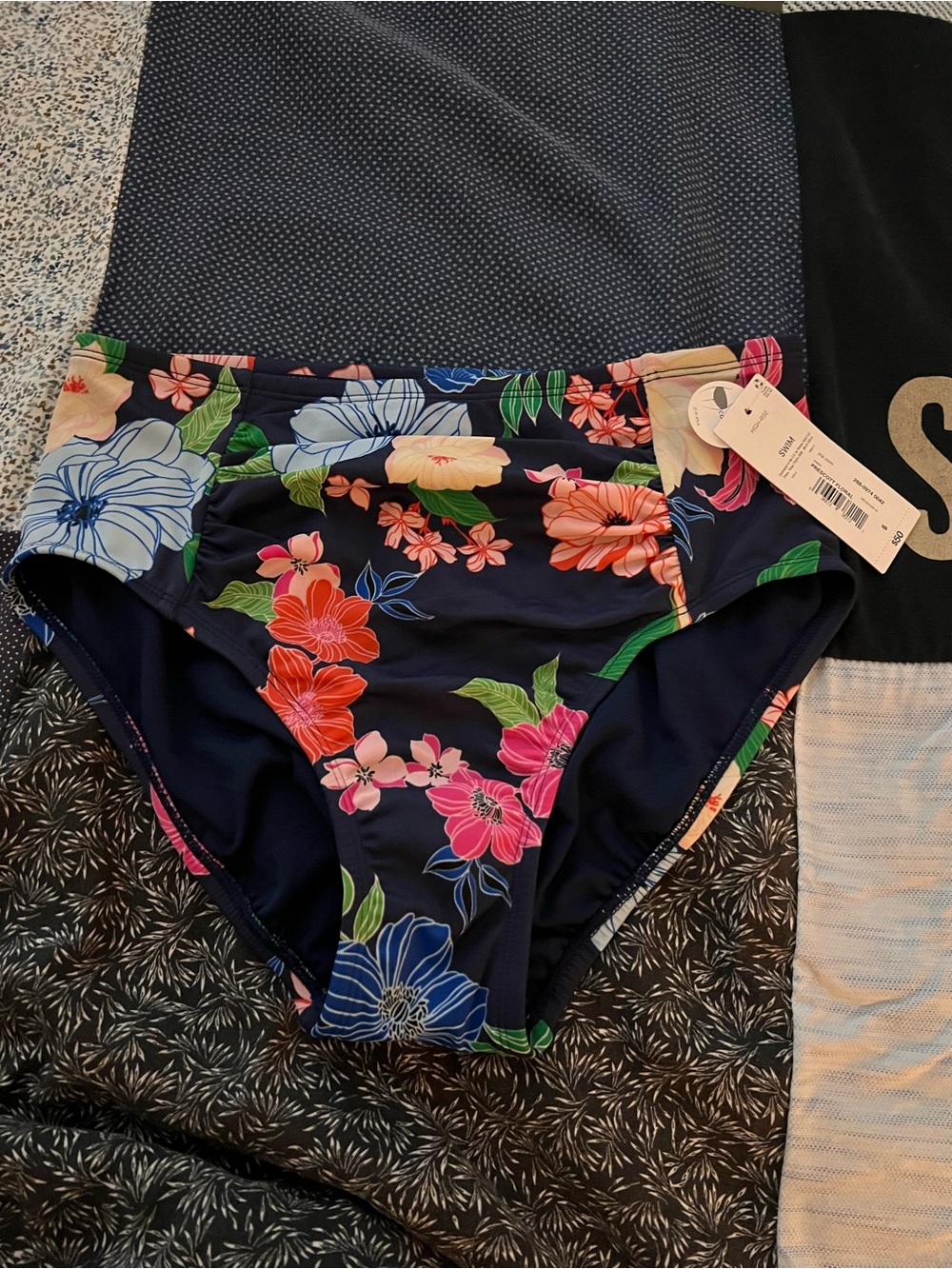 Women's Navy Floral High-Waist Swim Bottoms